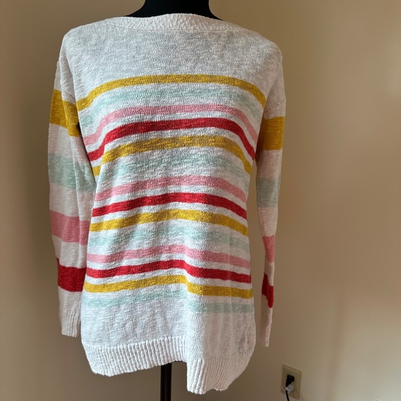 **TALBOTS* White x Multicolor Striped Long Sleeve Sweater Size Small - Picture 1 of 7